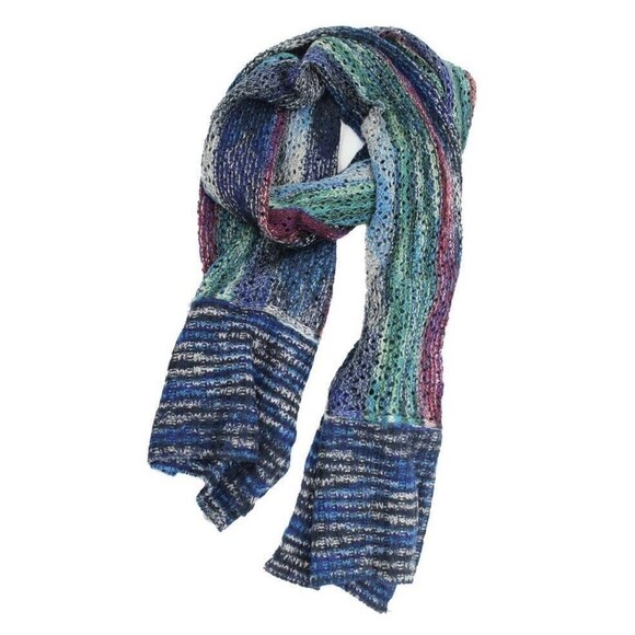 NWT GABRIELLA by LA FIORENTINA  Multicolor Marble Knit Scarf Contrast End-‎ Navy - Picture 1 of 2